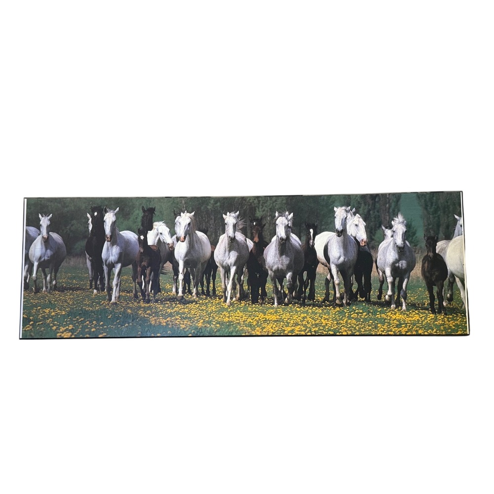 Panoramic Wild Horses Running Field Yellow Flowers Wall Art Wood Board 36in